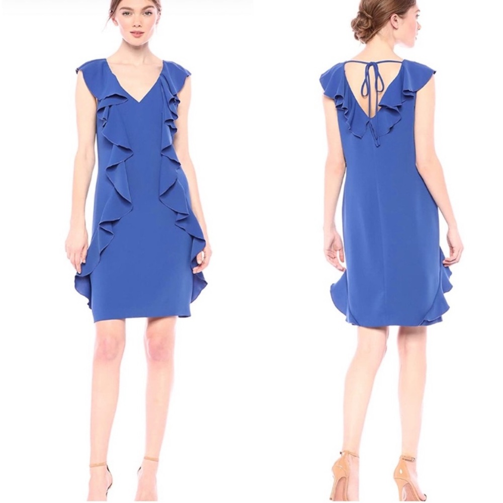 Trina Turk Sweetheart Ruffle Front Shift Dress in Blue Size Small - Picture 1 of 9